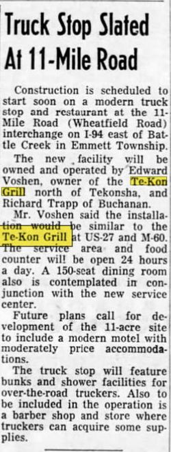 Tekon Grill (Te-Kon Grill & Truck Stop) - Jul 1962 Article